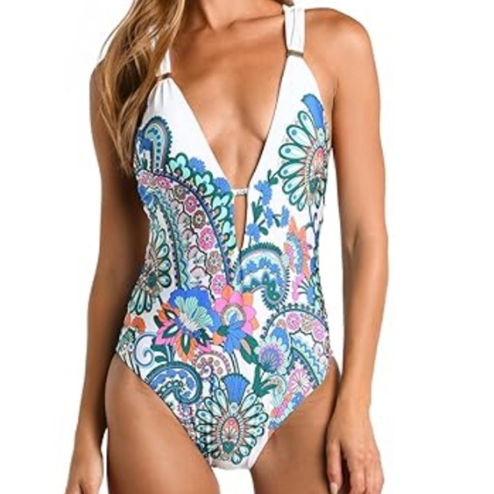 Sunshine 79 womens Plunge Mio One Piece Swimsuit One Piece Swimsuit Size 10